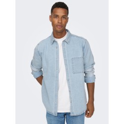ONLY & SONS Storm Mixed Denim Skjorte - Light Blue Denim