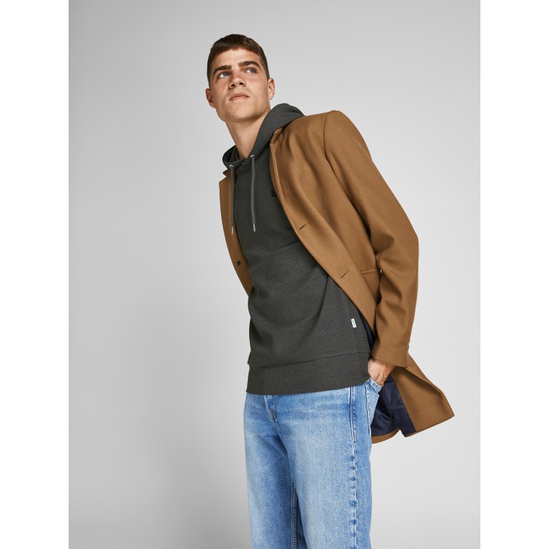 JACK & JONES Structure Sweat Hoodie - Grey Melange