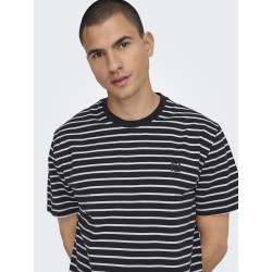 ONLY & SONS Henry Stribede T-shirt - Dark Navy