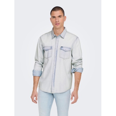 ONLY & SONS Bane Denim Skjorte - Light Blue Denim