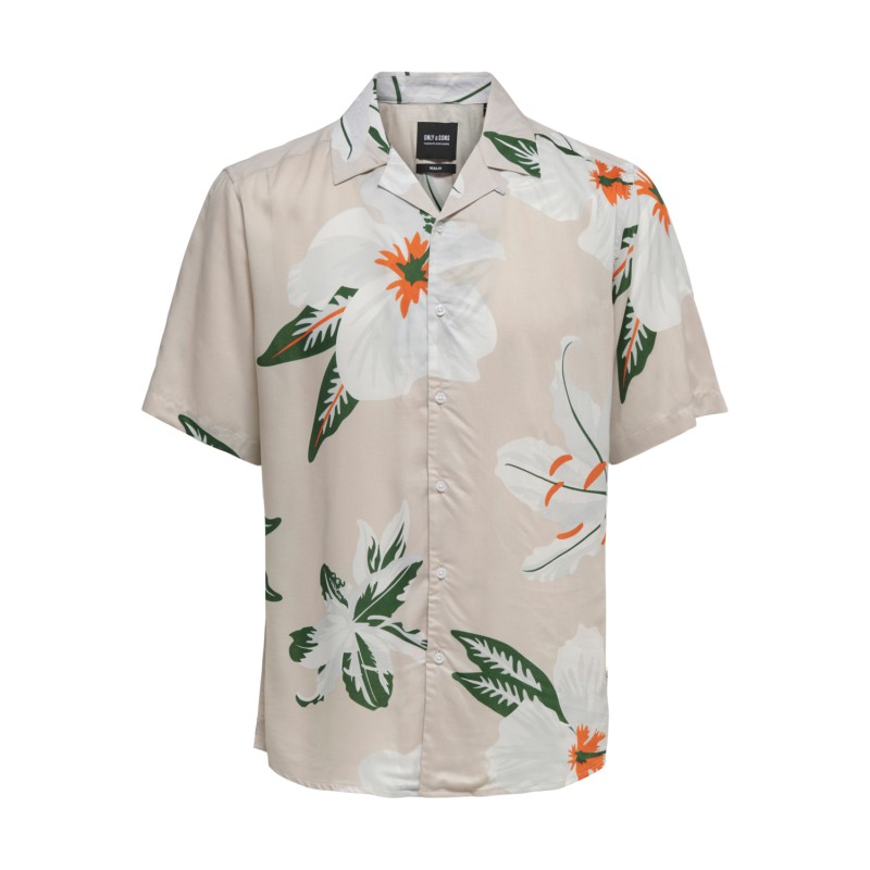 ONLY & SONS Onsdan Life Reg Kortærmet Aop Viscose Shirtnoos - Silver Lining