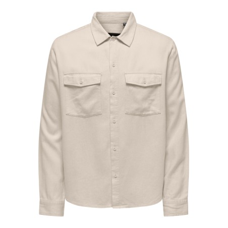 ONLY & SONS Onskari Langærmet Shirt Visc Lin 0075 Cs - Oatmeal