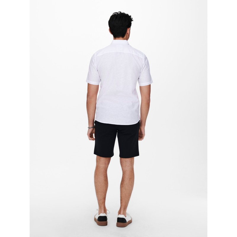 ONLY & SONS Caiden Kortærmet Solid Linen Skjorte - White