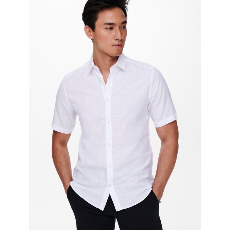 ONLY & SONS Caiden Kortærmet Solid Linen Skjorte - White