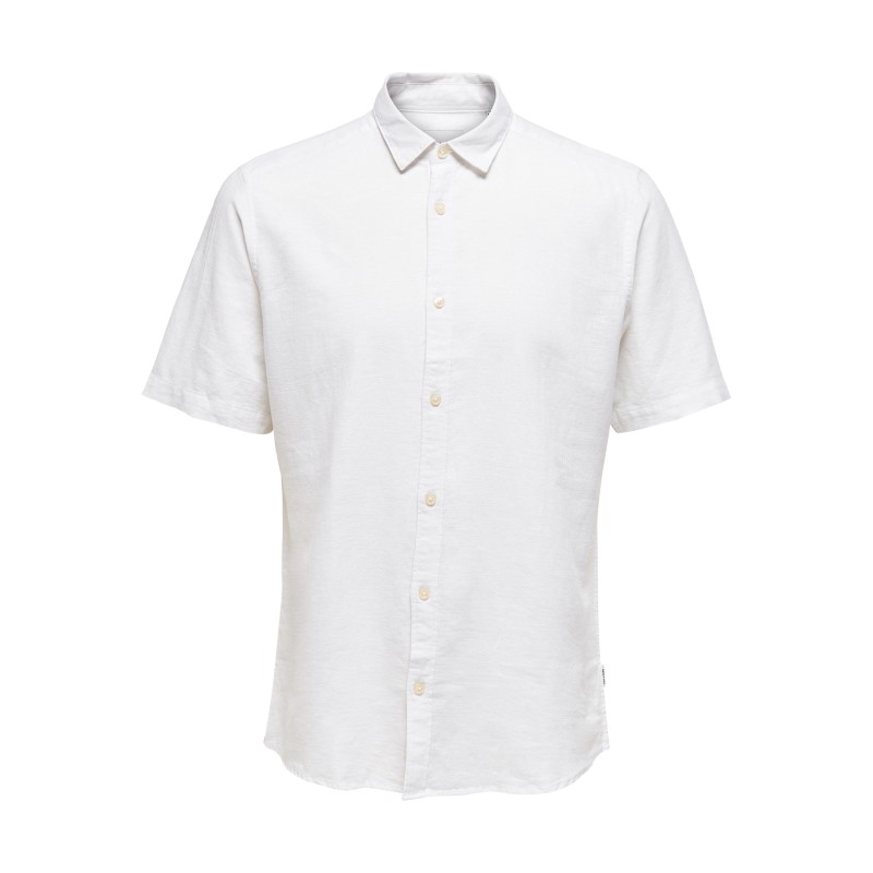 ONLY & SONS Caiden Kortærmet Solid Linen Skjorte - White