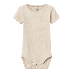 NAME IT Baby Kab Rib S/S Bodystocking - Peyote Melange