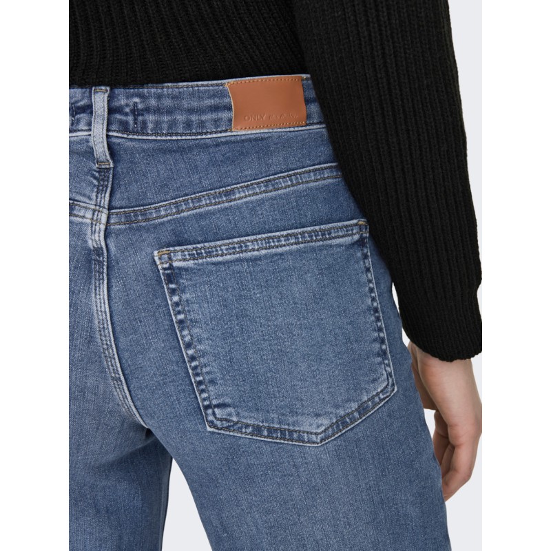 ONLY Madison Blush Højtaljede Brede Denim Cro372 - Medium Blue Denim
