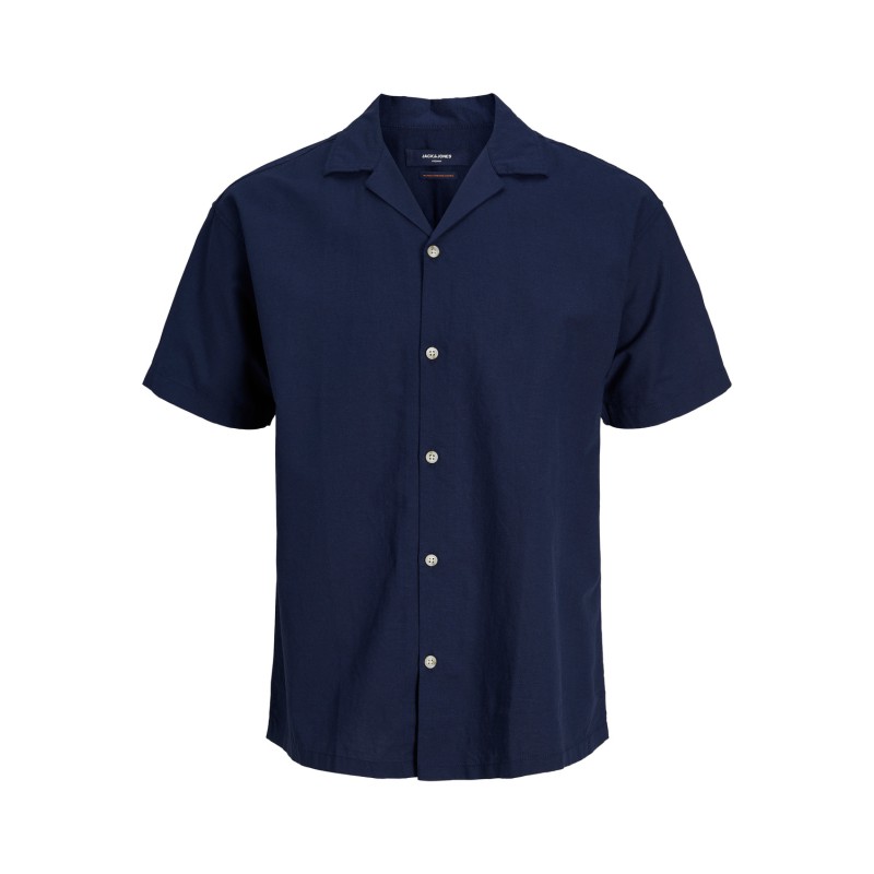 JACK & JONES Jprblusummer Linen Resort Shirt S/S Ps - Navy Blazer