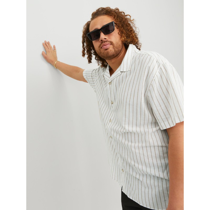 JACK & JONES Plus Blu Summer Resort Kortærmet Hør Skjorte - Sand