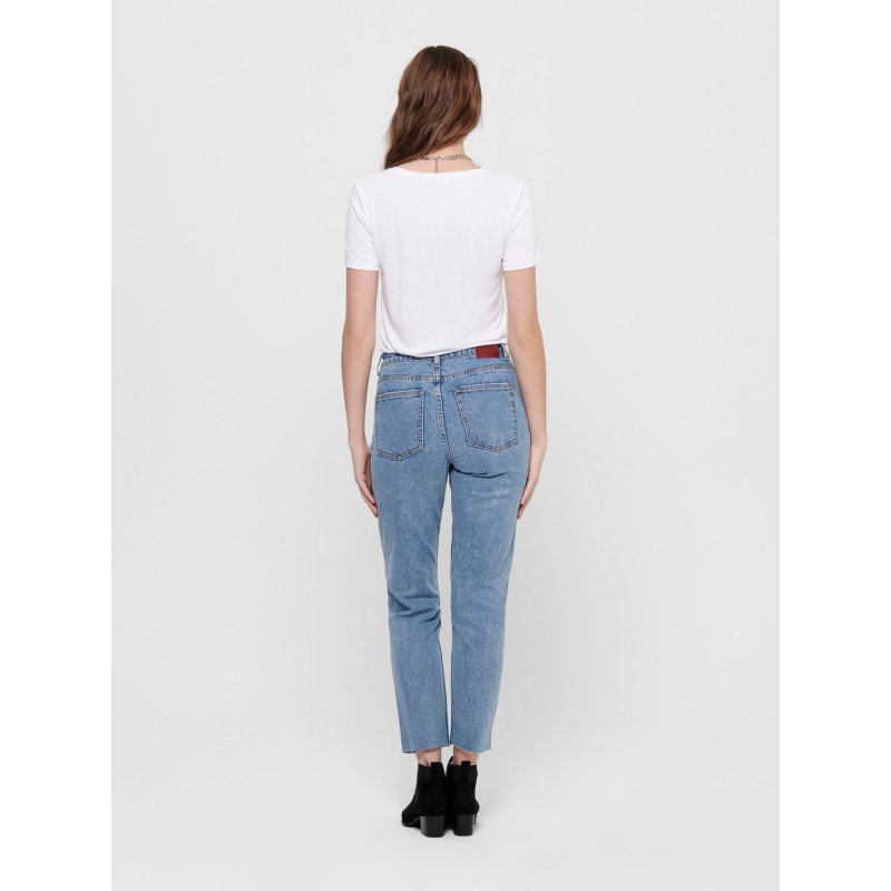 ONLY EMILY RAW 7/8 JEANS HW - Light Blue Denim