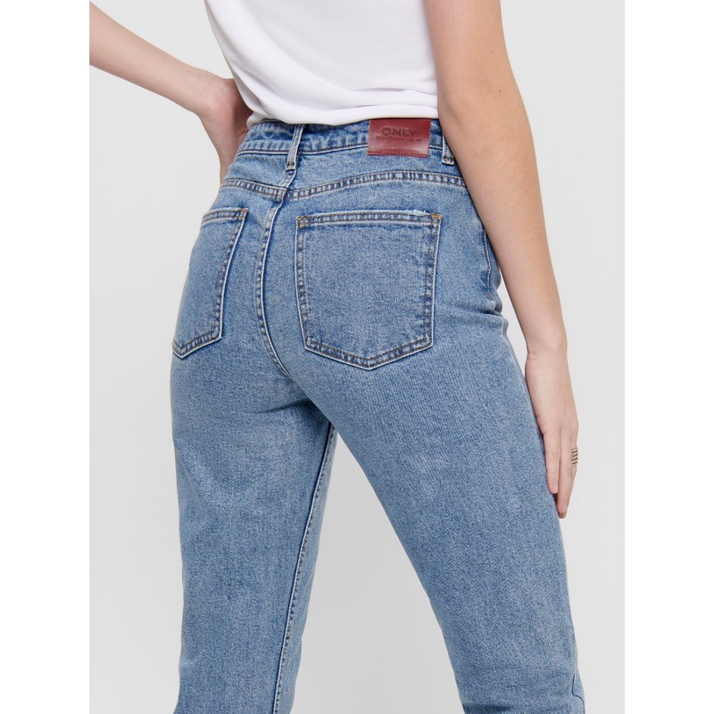 ONLY EMILY RAW 7/8 JEANS HW - Light Blue Denim