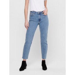 ONLY EMILY RAW 7/8 JEANS HW - Light Blue Denim