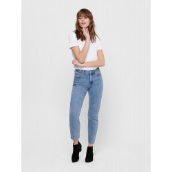 ONLY EMILY RAW 7/8 JEANS HW - Light Blue Denim