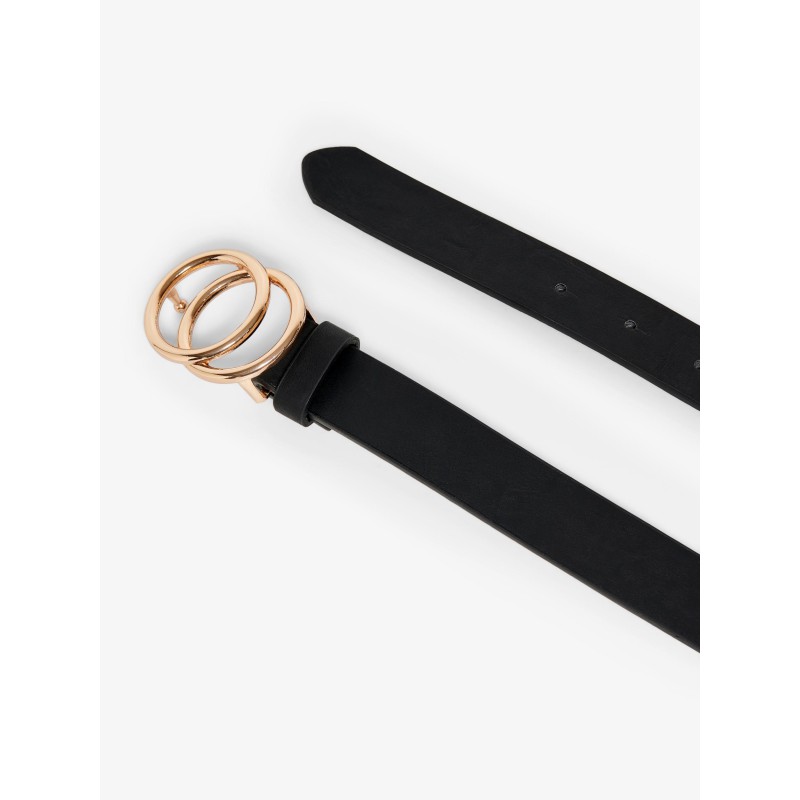 ONLY Rasmi Imiteret Læder Bælte - Sort / Shiny Gold Buckle
