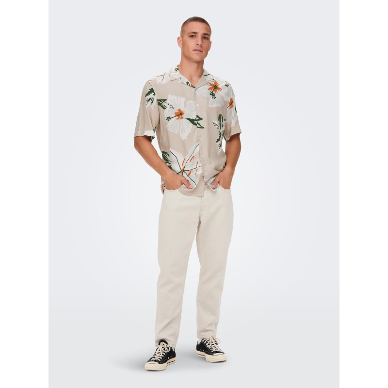 ONLY & SONS Dan Kortærmet Hawaii Skjorte - Silver Lining
