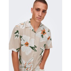 ONLY & SONS Dan Kortærmet Hawaii Skjorte - Silver Lining