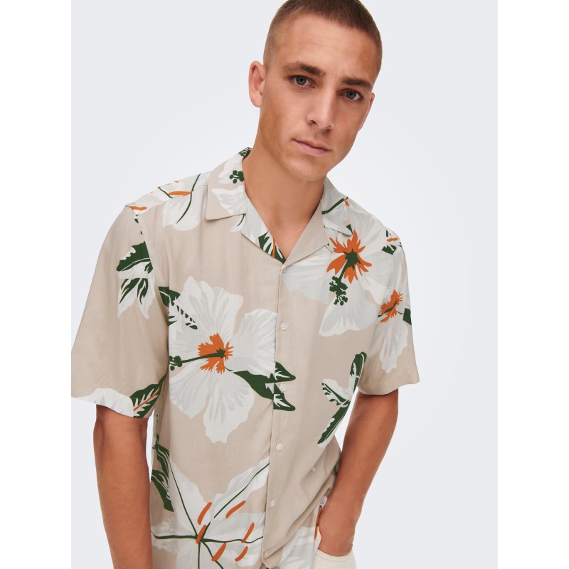 ONLY & SONS Dan Kortærmet Hawaii Skjorte - Silver Lining