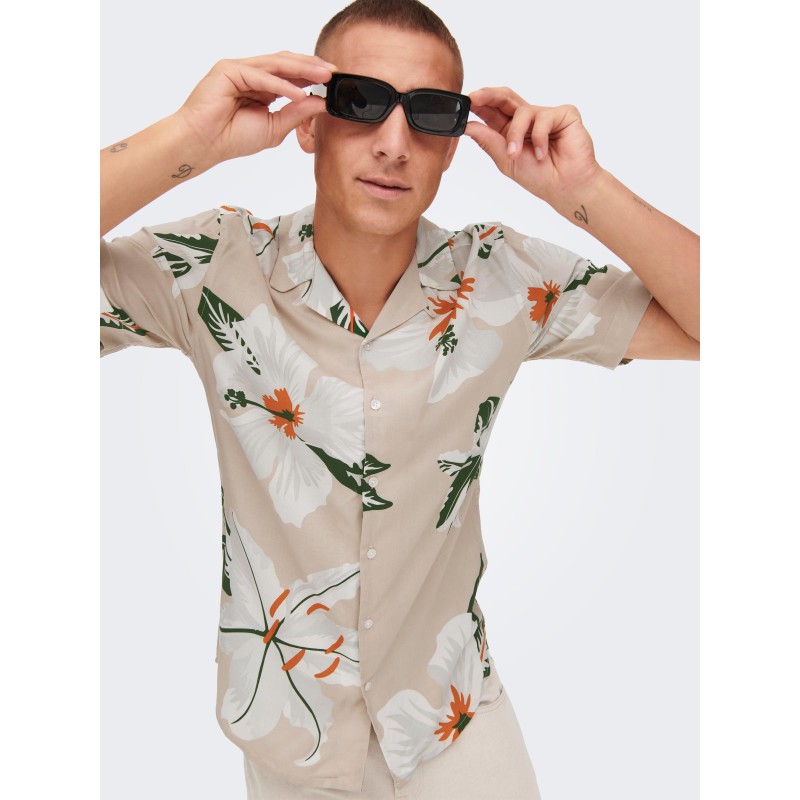 ONLY & SONS Dan Kortærmet Hawaii Skjorte - Silver Lining