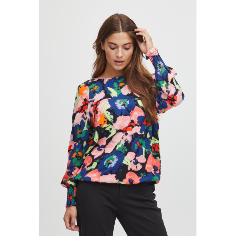 FRANSA Mosa Langærmet Bluse Med Print - Sort