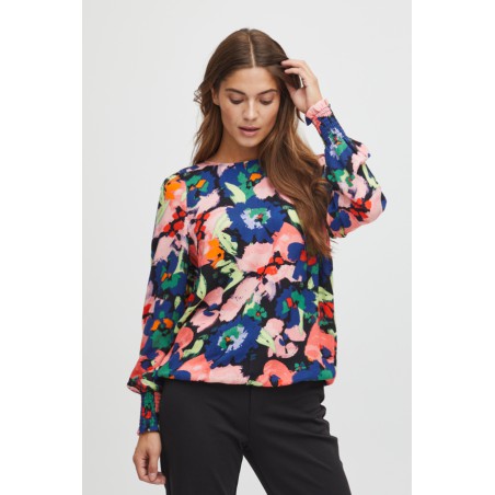 FRANSA Mosa Langærmet Bluse Med Print - Sort