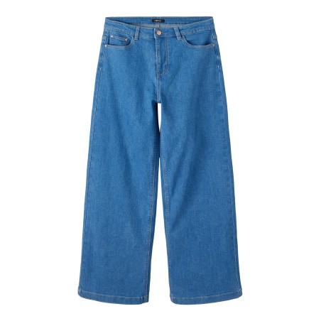 LMTD Teces Højtaljede Brede Bukser - Medium Blue Denim