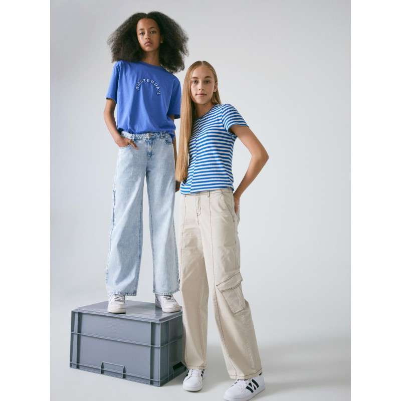 LMTD Toneizza Denim Brede Cargo Bukser - Light Blue Denim