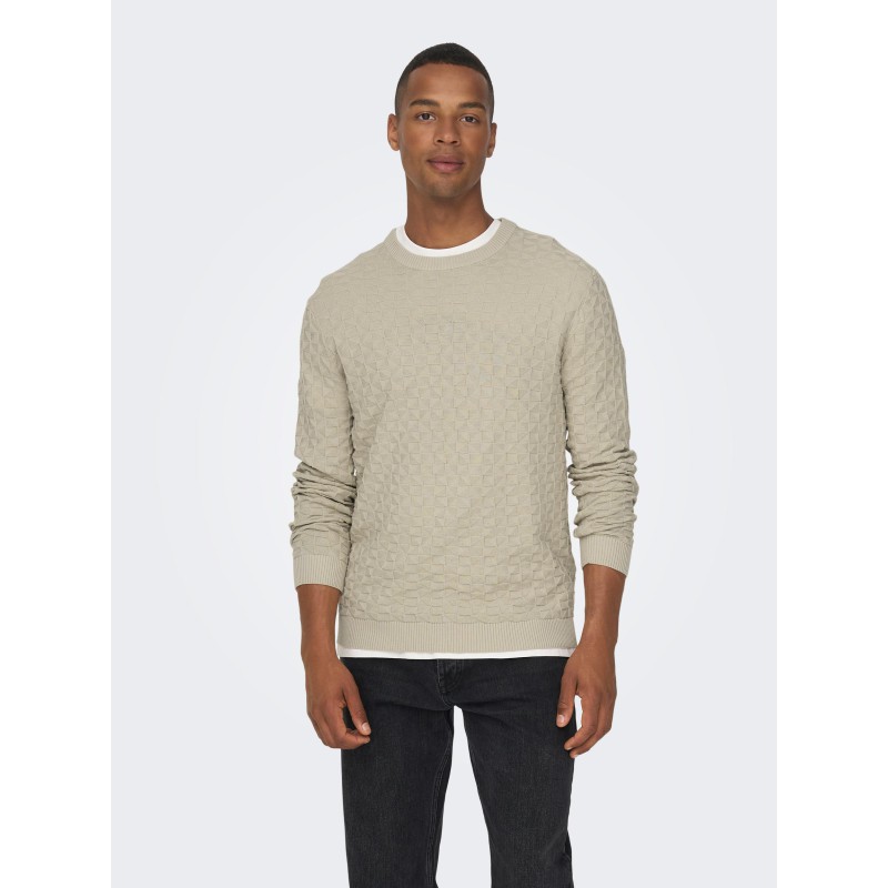 ONLY & SONS Kalle Struktur Strik Pullover - Silver Lining