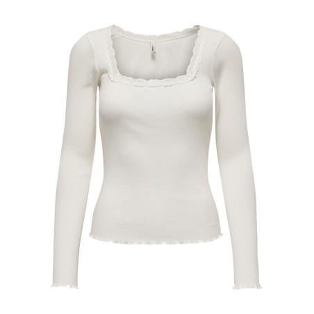 ONLY Xena Langærmet Rib Top Med Blonde - Cloud Dancer