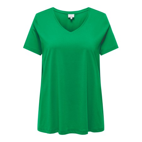 ONLY CARMAKOMA Bonnie Life S/S V-Neck A-Shape Tee - Green Bee