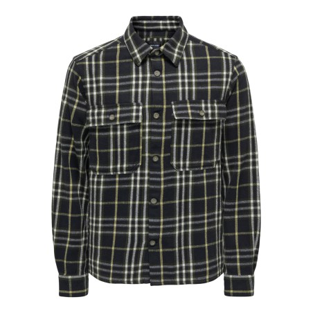 ONLY & SONS Onkortærmetcott Langærmet Check Flannel Overshirt 5629 - Sort