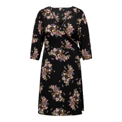 ONLY CARMAKOMA Lux Ellie Life Langærmet Wrap Kjole Aop - Sort