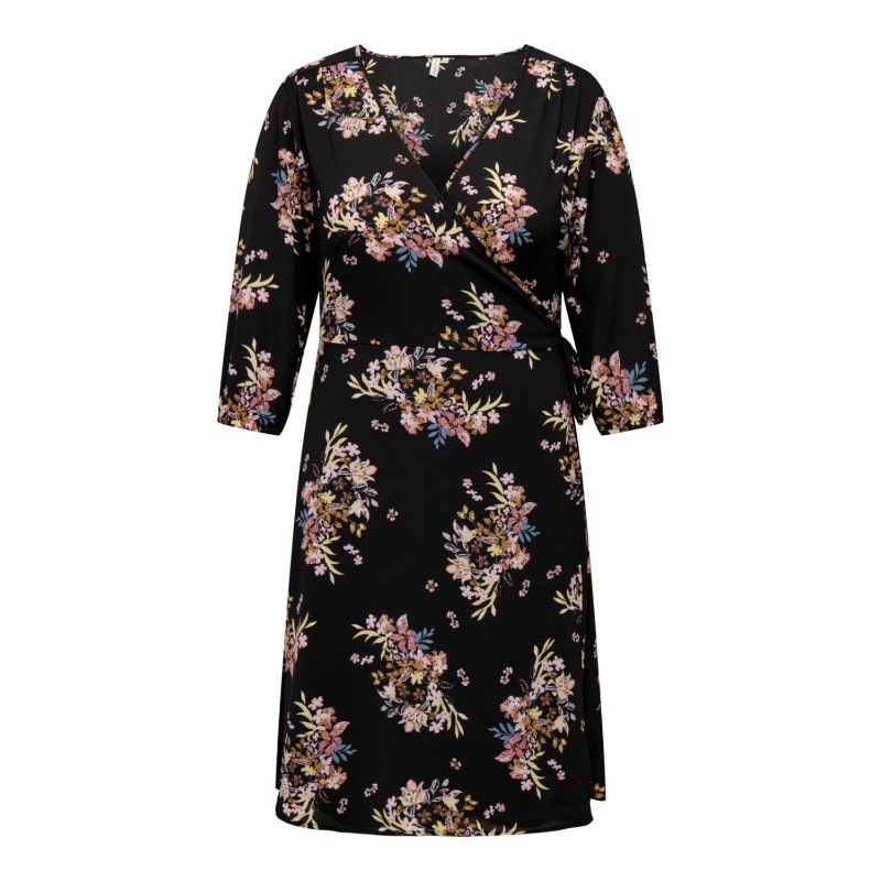 ONLY CARMAKOMA Lux Ellie Life Langærmet Wrap Kjole Aop - Sort