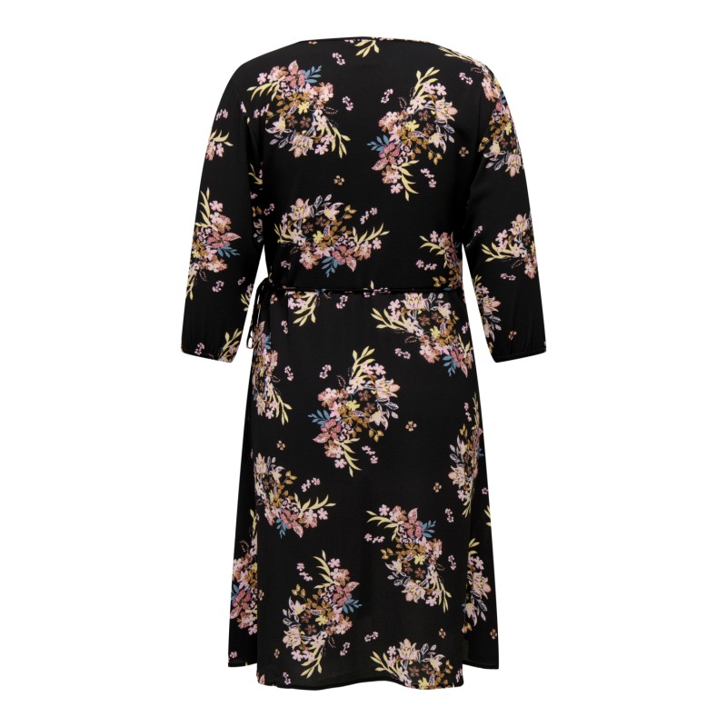 ONLY CARMAKOMA Lux Ellie Life Langærmet Wrap Kjole Aop - Sort