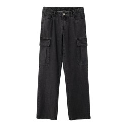LMTD Liza Brede Lavtaljede Cargo Bukser - Black Denim