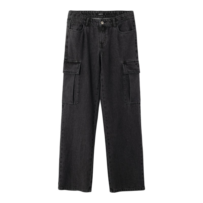 LMTD Liza Brede Lavtaljede Cargo Bukser - Black Denim
