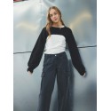 LMTD Liza Brede Lavtaljede Cargo Bukser - Black Denim