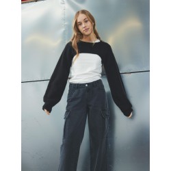 LMTD Liza Brede Lavtaljede Cargo Bukser - Black Denim