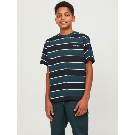 JACK & JONES JUNIOR Jorhays Stripe Tee Kortærmet Crew Neck Junior - Sort