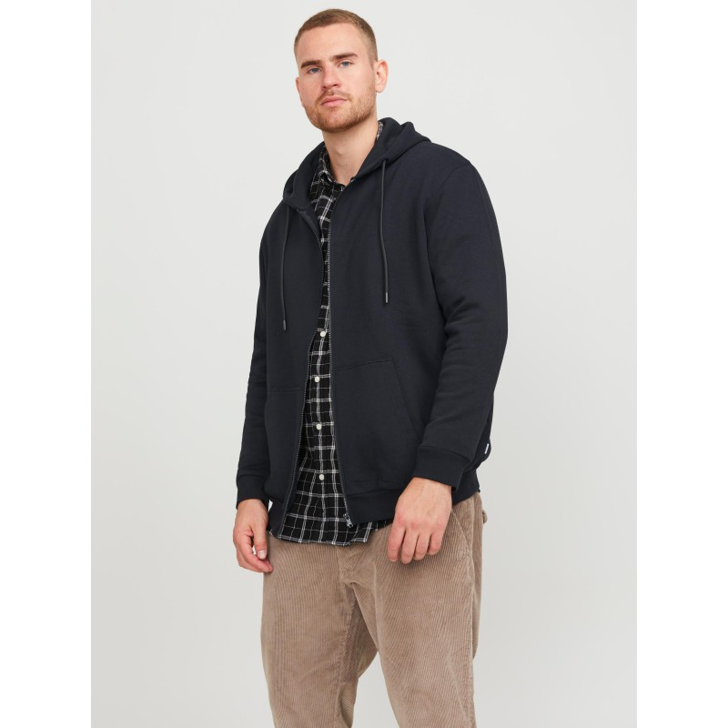 JACK & JONES Plus Bradley Sweat Zip Hood - Sort