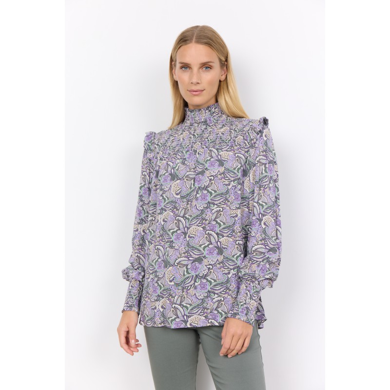 SOYACONCEPT Adine Højhalset Smock Bluse - Lilla Nuancer