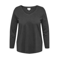 ONLY CARMAKOMA Langærmet Basis V-Top - Dark Grey Melange