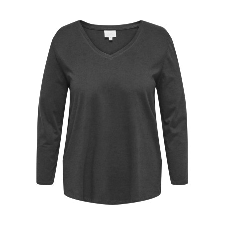 ONLY CARMAKOMA Langærmet Basis V-Top - Dark Grey Melange