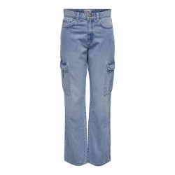 ONLY Riley Højtaljede Cargo Denim Bukser - Light Blue Denim