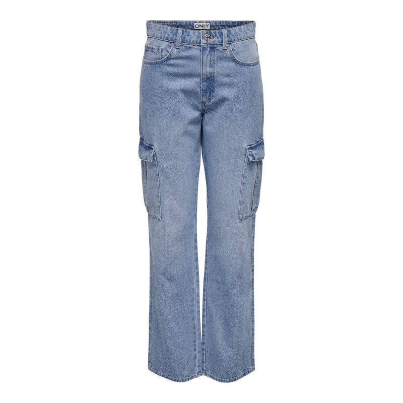 ONLY Riley Højtaljede Cargo Denim Bukser - Light Blue Denim