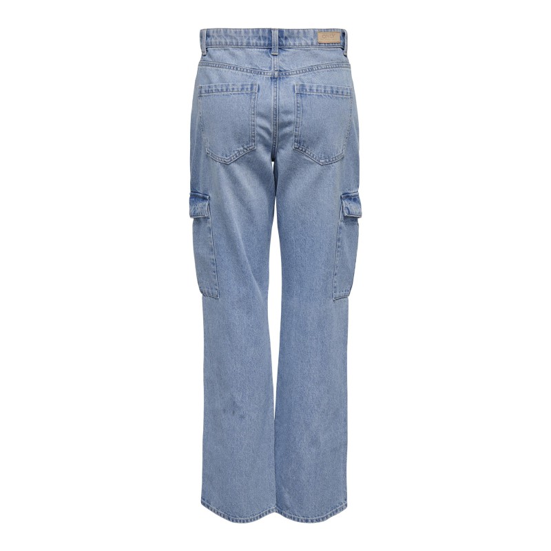 ONLY Riley Højtaljede Cargo Denim Bukser - Light Blue Denim