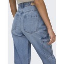 ONLY Riley Højtaljede Cargo Denim Bukser - Light Blue Denim