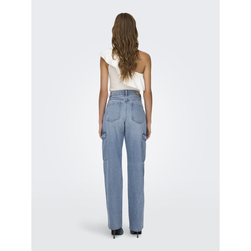 ONLY Riley Højtaljede Cargo Denim Bukser - Light Blue Denim