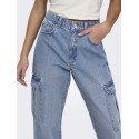 ONLY Riley Højtaljede Cargo Denim Bukser - Light Blue Denim