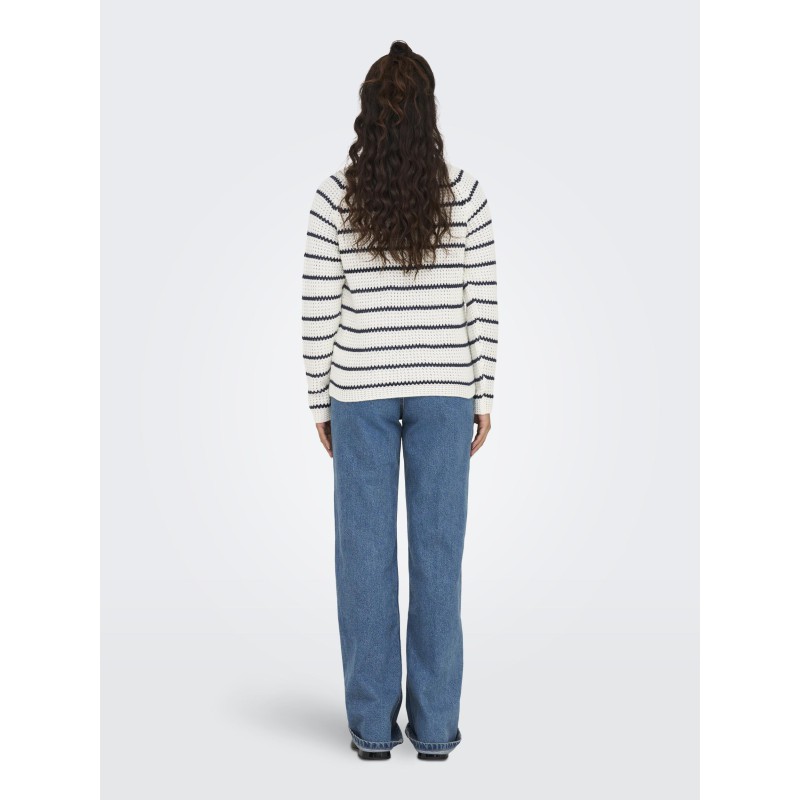JDY Ellen L/S Raglan Strik Stribet Pullover - Cloud Dancer / Sky Captain