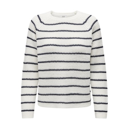 JDY Ellen L/S Raglan Strik Stribet Pullover - Cloud Dancer / Sky Captain